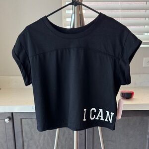 26 International Black Cropped Tee with 'I CAN' Hem Print